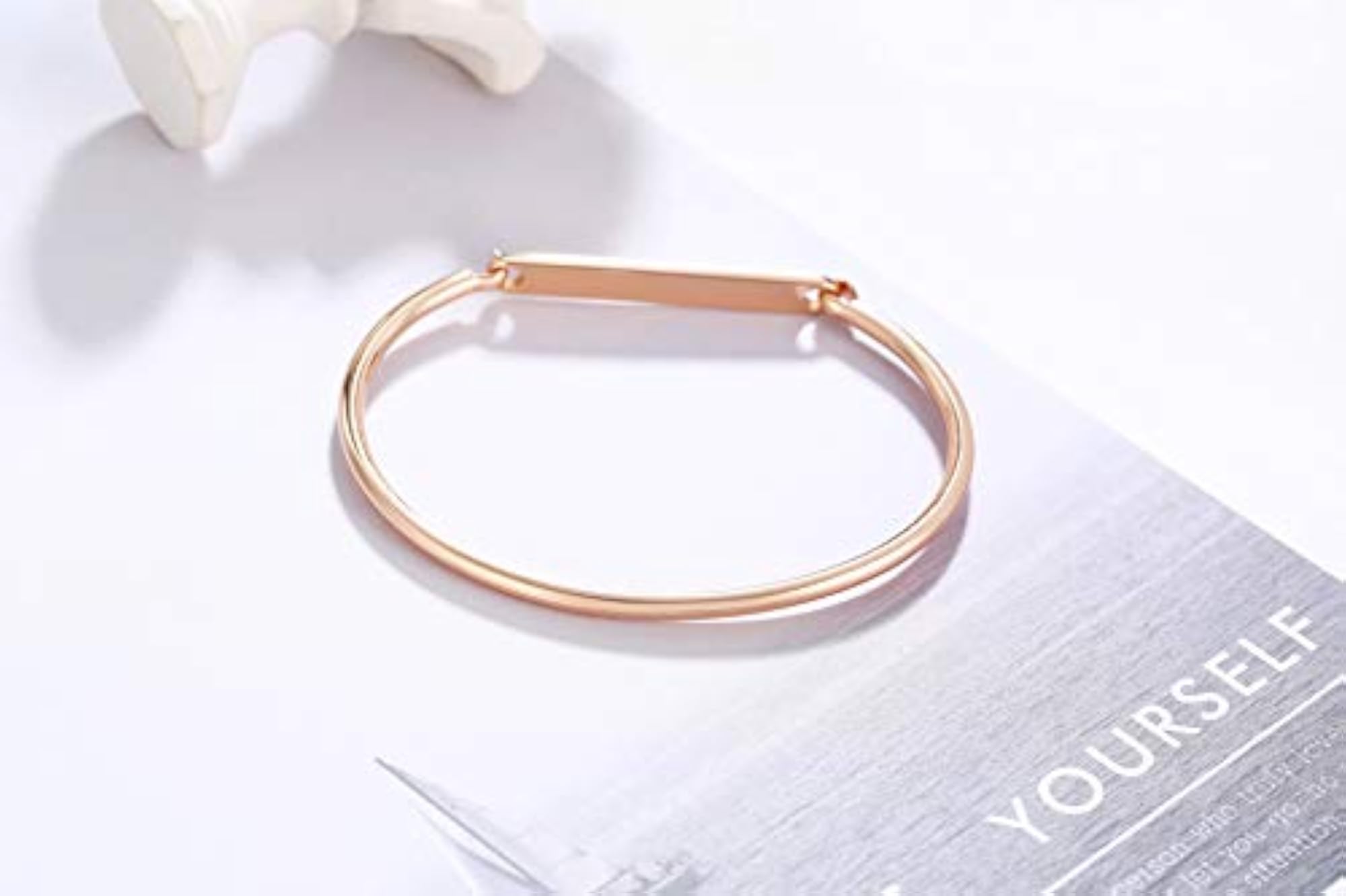 Women's Stainless Steel Rose Plated Bangle Style Kada Bracelet
