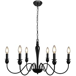Lamparas Araña Negras MRHYSWD Lámpara De Araña Negra, Lámpara Araña Techo Vintage Industrial Con Casquillo E14, Lamparas Techo Colgantes Metal De 6 Luces Para Salon Dormitorio Cocina Pasillo (No Incluye Bombillas)