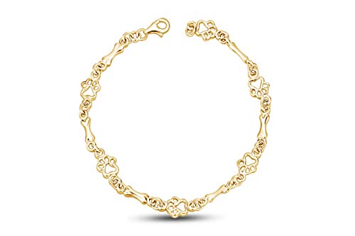 Charm Dog Paw And Bone Bracelet for Men & Womens in 14k Gold Over Sterling Silver Bangle Bracelet