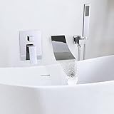 KunMai Waterfall Wall-Mount Tub Faucet with Handheld Shower,Chrome Waterfall Spout Bathtub Faucet...