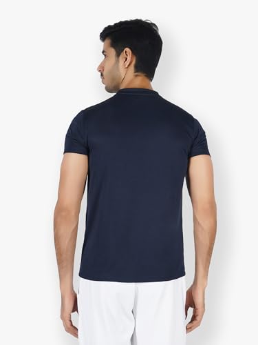 Image of Men Stretchable Polyester Round Neck Gym Sports and Yoga Wear T-Shirt Navy Blue (Pack of 1)