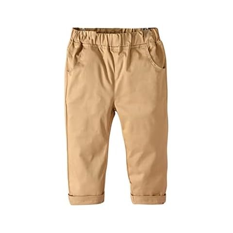 inhzoy Kinder Baby Jungen Hose Straight Chino Pants Baumwolle Elastische Bund Sport Freizeithose Sweathose Regular Fit Khaki 74-80/9-12 Monate Cover