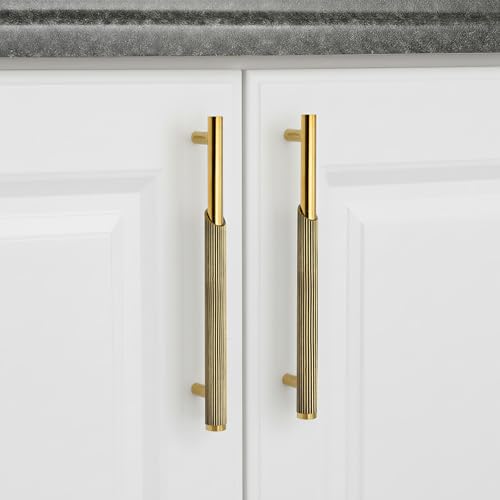 Image of Plantex Stainless Steel & Aluminium Cabinet Handle /160mm Wardrobe Door Handle /Cupboard Pull-Push Handles for Home /Office - Pack of 2 (Brass Antique & Gold)