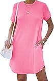 YEXIPO Women's Casual Summer Short Sleeve T Shirt Dress Nightgown Crew Neck Loose Solid Color Basic Dresses with Pockets