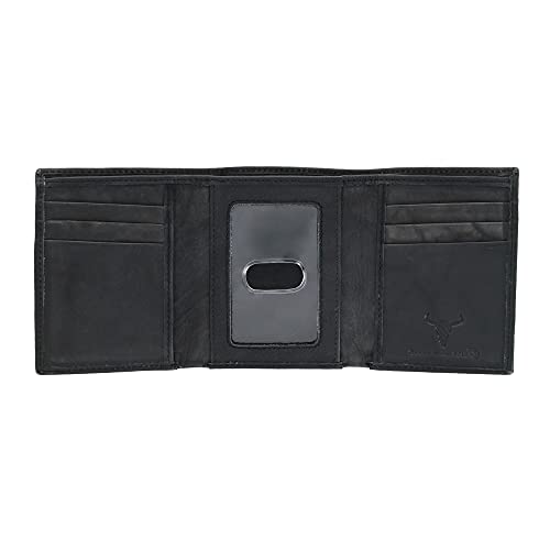 CTM Men's American Bison Leather RFID Trifold Wallet, Black3