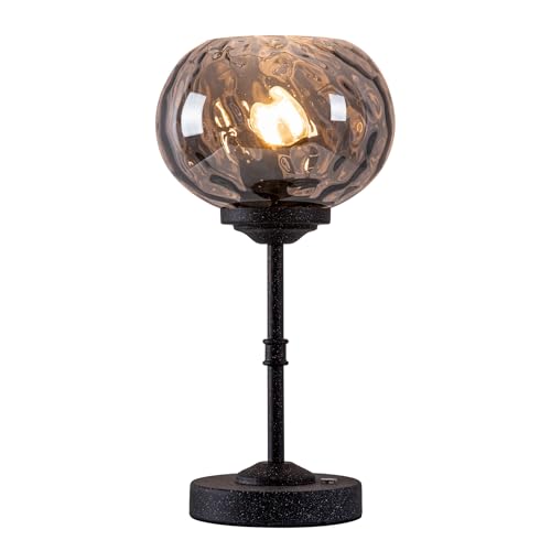 Wrlmfy Hammered Glass Table Lamp Black Portable Dimmable Brightness Small Nightstand Light 3-Way Touch Control Stepless Dimming Bedside Bedroom Living Room