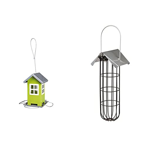 Trixie 55631 Futterhaus, 1.000 ml/20 cm, grün/Silber & 55623 Meisenknödelhalter, 11 × 25 × 10 cm, schwarz