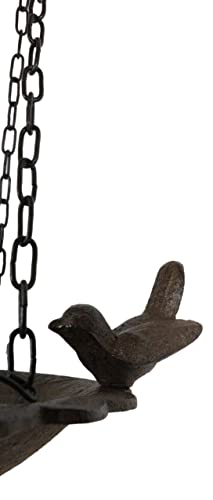 Ebros Gift Cast Iron Whimsical Perching Bird On Victorian Floral Shaped Bowl Hanging Garden Bird Bath Feeder Decor Sculpture 7" Wide For Pool Patio Lawn Outdoors Decorative Accent #TOP4