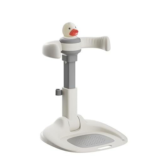 ポータブルベビーバスラック、滑り止めベース、調節可能なハンドル、ベビーバス補助具 (白とグレー,漫画の折り畳み式アヒル(握ると音が出ます))