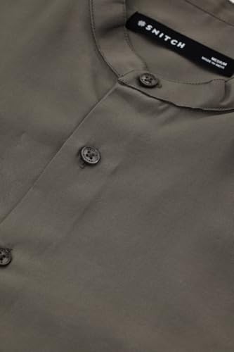 Image of SNITCH Men Casual Shirt | Oversized Fit Full Sleeve Mandarin Collar Solid Design | Modal Blend & Breathable Fabric for Everyday Wear & Semi-Formal Occasions