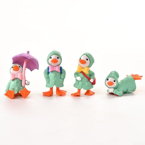 Honseadek Lot de 4 figurines miniatures en forme de canard - Décorations de jardin en résine de style dessin animé pour décoration de pelouse, porche et terrasse - Statues de pelouse compactes et