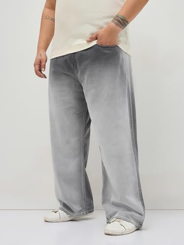 Image of Urbano Plus Men's Loose Baggy Fit Heavy Washed Faded Denim Jeans Non-Stretchable