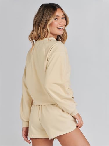 Image of MEROKEETY Women's 2023 Fall Oversized Batwing Sleeve Lounge Sets Casual Top and Shorts 2 Piece Outfits Sweatsuit