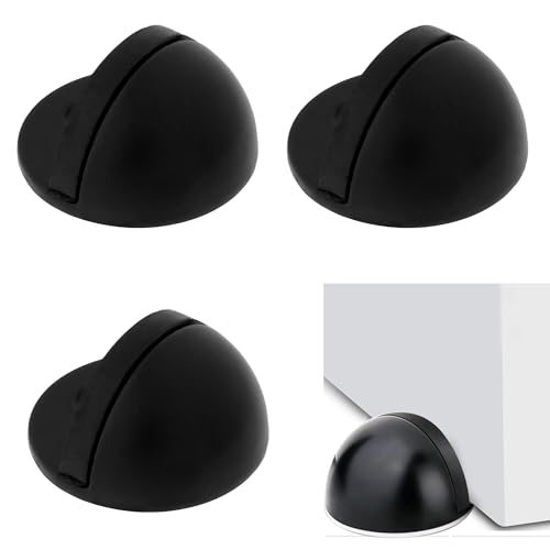 3Pcs Door Stoppers Black Self Adhesive for Floor - No Drill Stick-on Protection for Walls and Doors in Home & Office Use, Hard Floor