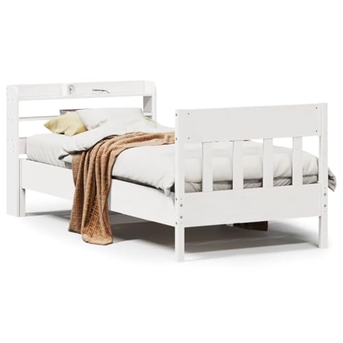 Genérico Estructura de Cama sin colchón Madera Maciza Blanca 90x190 cm,Mobiliario,Camas y Accesorios,Camas y somieres 3307027