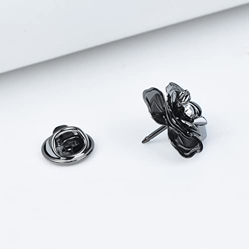 Image of Crystal Alloy Rose Flower Lapel Pins Button Pin Groom Boutonniere for Wedding Floral Brooch Pin Set for Women Men