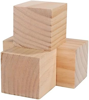 WOPPLXY Wood Blocks for Crafts, 2.76 Inch Unfinished Wooden Blocks, Pack of 4 Wood Square Blocks, Natural Wood Blocks, Wooden Cubes for Arts and Crafts and DIY Projects