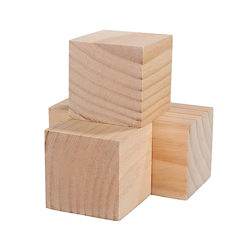 Wopplxy Wood Blocks For Crafts, 2.76 Inch Unfinished Wooden Blocks, Pack Of 4 Wood Square Blocks, Natural Wood Blocks, Wooden Cubes For Arts And Crafts And Diy Projects #TOP2