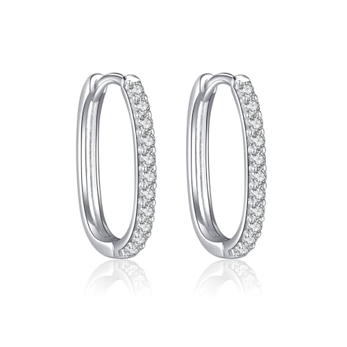 925 Sterling Silver Hypoallergenic Cubic Zirconia Hoop Earrings– Trendy Geometric Minimalist Rectangular Design for Women & Men