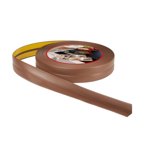 ProfiPVC Perfil Angular Suelo 18x18mm - 5 metros, Rodapié de acabado, ideal para cocina y baño, cinta autoadhesiva de PVC, rodapié flexible y blanda, Marrón
