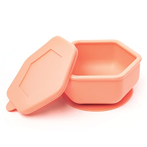 Tiny Twinkle Silicone Suction Bowl with Lid for Baby and Toddler - 100% Silicone - BPA Free - Microwave Safe - Suction Bowls for Baby, Snack Containers for Toddlers - Coral