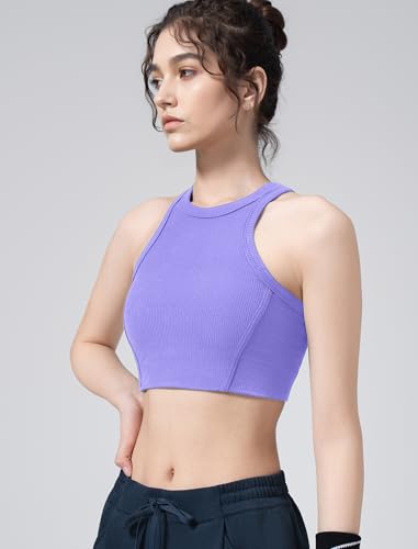 Yvette Sports Bras for Women Ribbed High Neck Racerback Tops3