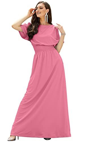 Image of KOH KOH Womens Split Sleeves Smocked Elegant Cocktail Long Maxi Dress