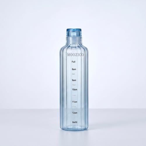 Image of Glass Water Bottle for Adults, Student Direct Drinking Freezer Safe, Leak Proof, Gym Travel On-The-Go Hotel-Style Design Borosilicate Glass Water Bottle With Time Marker (Blue Lining)