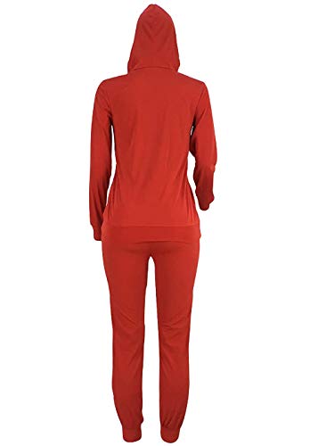 Women Casual Ripped Hole Pullover Hoodie Sweatpants 2 Piece Sport Jumpsuits Outfits Set (Red, S) - Thumbnail 5