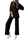 PRETTYGARDEN Two Piece Sets For Women Summer Fashion Lounge Matching Set 2026 Travel Vacation Airport Outfits Clothing (Black,Large)