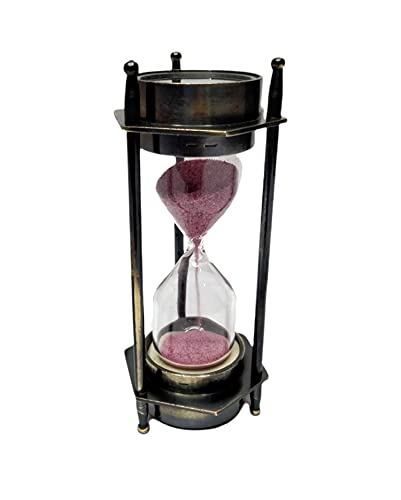 Sablier en laiton de 3 minutes avec boussole marine antique, cadeau de collection pour la maison et le bureau Cover