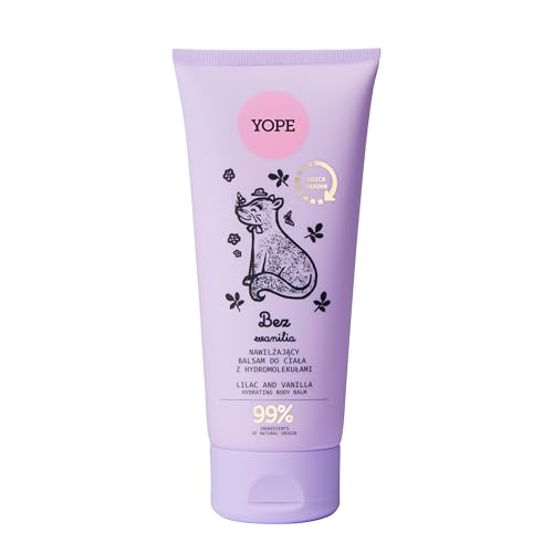 YOPE Crema Bálsamo Corporal con Ácido Hialurónico Lila y Vainilla 200 ml - Loción Hidratante y Nutritiva para el Cuerpo, Piel Suave, Aroma Floral y Dulce, Fórmula Vegana