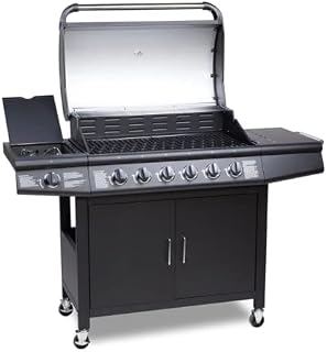 CosmoGrill barbecue 6+1 Pro Gas Grill BBQ (Black with Cover)