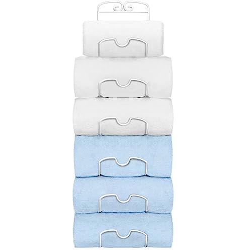 Toallero montado en la pared, almacenamiento de toallas de baño con 6 compartimentos, toallero colgante de 6 niveles, práctico soporte de toallas de baño de metal para toallas enrolladas, color blanco