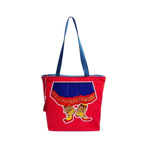Image of Hand-Printed Tote Bag with Classical Design-Reusable, Zipper Closure For Women & Girls