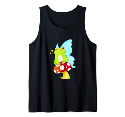 Fairy Frog Mushroom Cute Fairycore Cottagecore Aesthetic Tank Top, Black