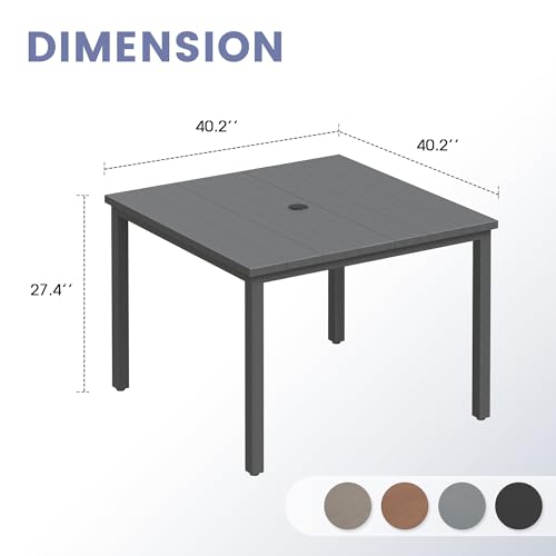 Image of VICLLAX Square Patio Dining Table for 4, Outdoor Patio Table with Umbrella Hole for Garden Lawn Deck Backyard, Dark Grey Tabletop
