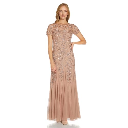 Adrianna Papell Women's Floral Beaded Godet Gown, Rose Gold, 8 - Thumbnail 6