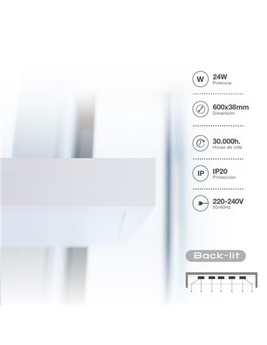 Pannello da superficie LED rettangolare Kisongo 60x30cm 24W 4200K Bianco