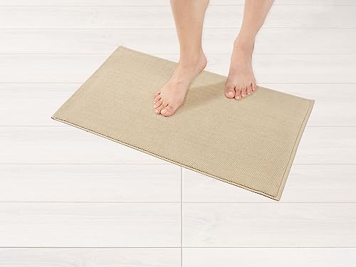 Image of American Soft Linen Bath Rug, 17 in 24 in 100% Cotton Bath Mats Rugs for Bathroom, Slip Reducer Washable Shaggy Form Area Rugs, Beige Bath Rug