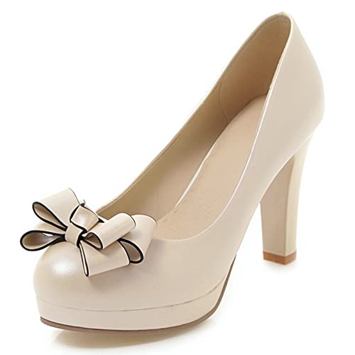 Escarpins élégants nœud beige Lizoleor de mariage haut de gamme avec plateforme pointure 37