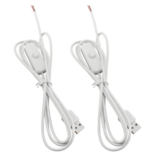 USB Cable with ON/Off Switch 2PCS 1.5m USB Male to DC 2 Pin Wire Push Button Switch Conversion Cable Cord with On Off Power Switch for 5V 12V PC Car Charger USB Power Supply
