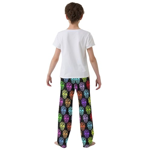ZZXXB Colorful Skeleton Boys Long Pants Soft Trousers Elastic Waist Kids Lounge Bottoms with Pockets S-XL3