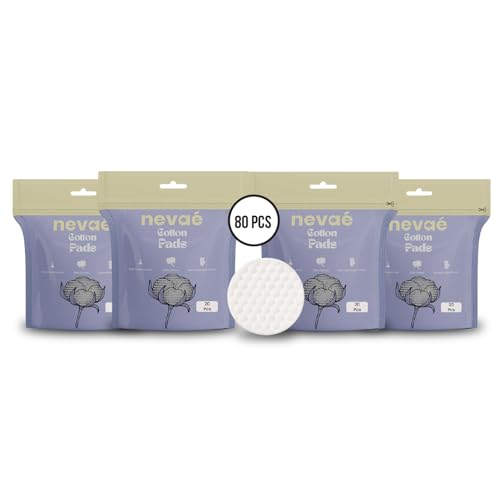 Image of Nevae Multipurpose Cotton Pads 80Pcs, 100% Cotton, Embossed Double Sided, for Skin Cleaning, Eye & Face Makeup Removal, Nail Polish Removal, Soft Round Facial Cotton Pads (20 Pcs (Pack of 4))
