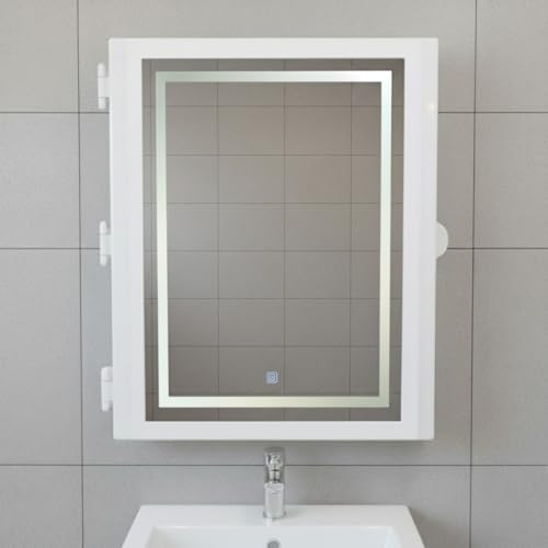 Image of CIPLA PLAST Flora LED Mirror Cabinet | Wall Mounted Bathroom Mirror Cabinet with 5 Shelf Storage | 3-Color Mode and Dimmer Light Function | BRC - 740 LED (White)
