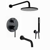 BOCbco Regenduschsystem, Mattschwarzes Regenmischer-Duschkombinationsset, An Der Wand Montiertes Badezimmer-Duscharmatur-Set Mit Duschkopf, Handbrause, Badewannenarmatur, Eingebettete Box/12 Inches