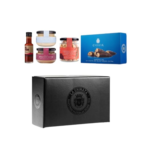 Aperitivos artesanales La Chinata - Box S Aperitivo con paté de aceitunas negras, patatas fritas AOVE, aceitunas rellenas y torta de aceite - Ideal para picoteo y regalo gourmet