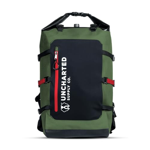 Uncharted Supply Co. Mochila impermeável – Mochila Barron durável para caminhadas, viagens e aventuras, Oliva, Large, Mochila técnica de enrolar
