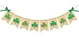 VILIFEVER Glittery Shamrock Burlap Banner, Rustic St Patrick’s Day Decorations, Shamrock Clover Garland Banner, Green and Light Green Irish Lucky Day Party Favors