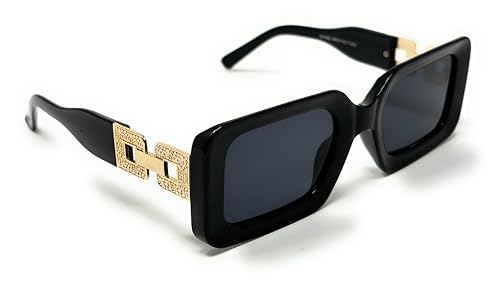 Designer Square Sunglasses with Gold Accent Temple Arms, Black or Brown Frame3